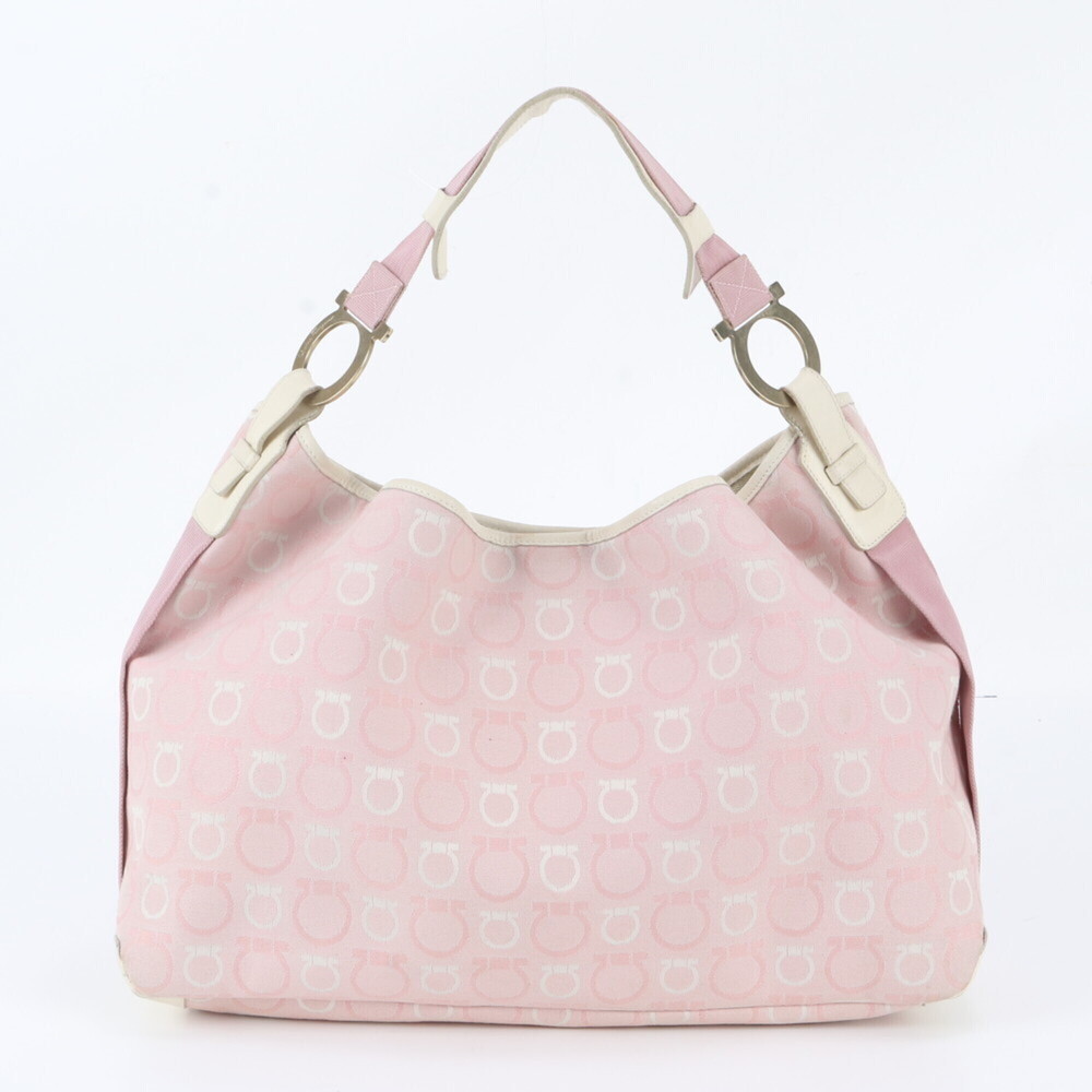 Salvatore Ferragamo Gancini Hobo Leather Canvas Shoulder Bag Handbag for Women
